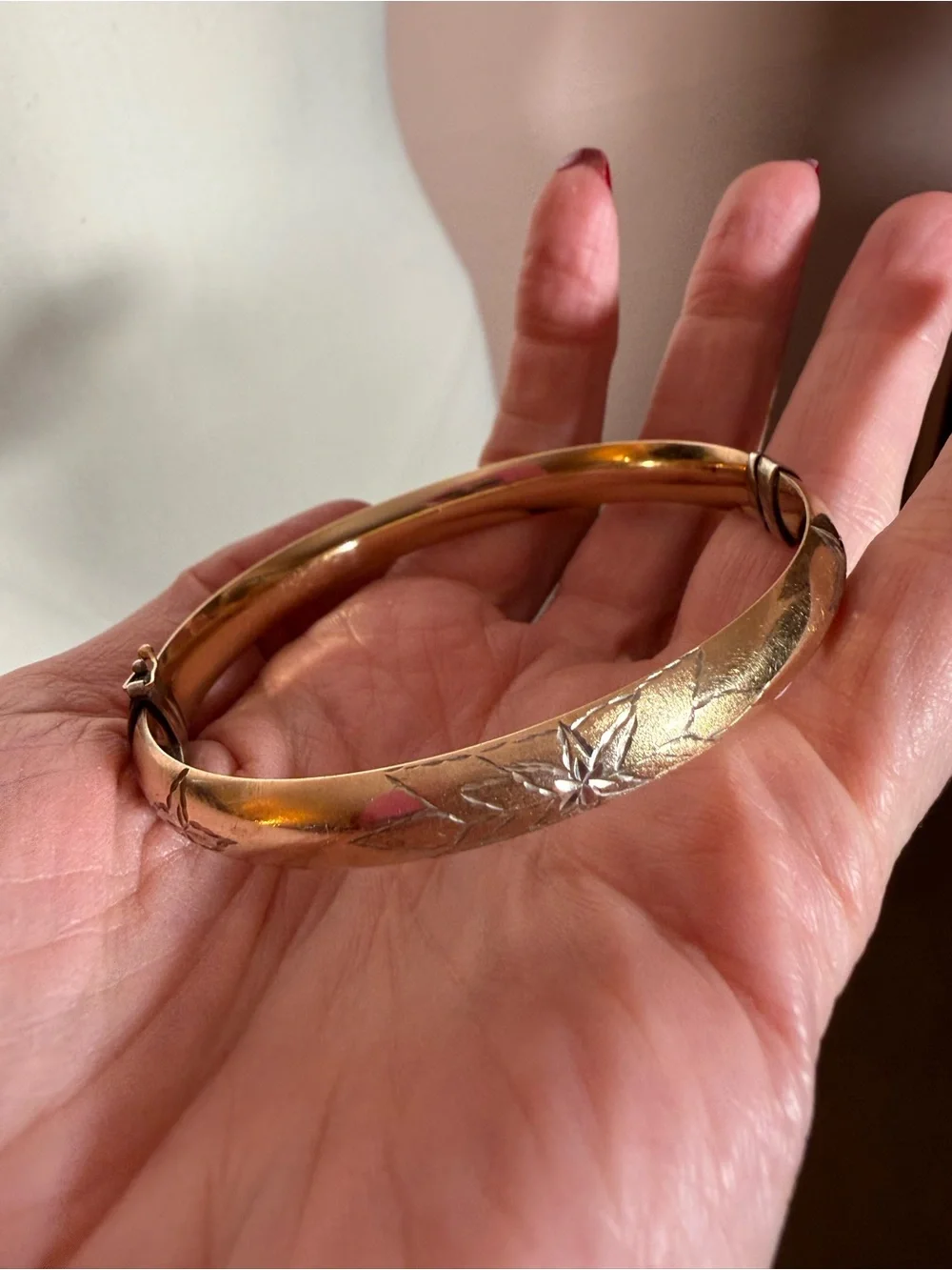 Vintage Gold fill sterling silver etched victorian revival Bangle bracelet